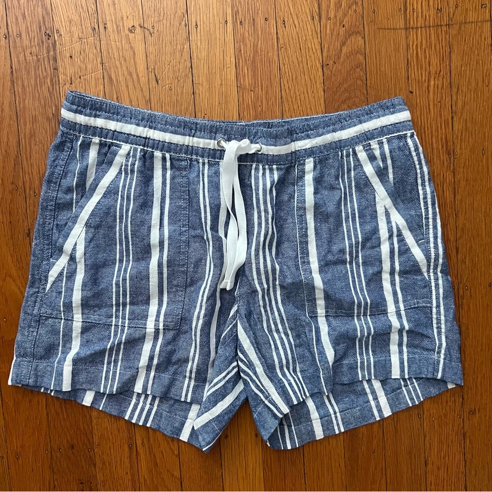 Nautica striped shorts linen blend blue white drawstring M medium EUC